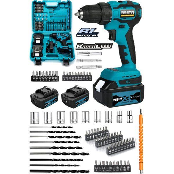 Eisenn Germany Spider 027 Blue Eco 258 Vf Kömürsüz 2 Akülü Vidalama 86 Parça Matkap