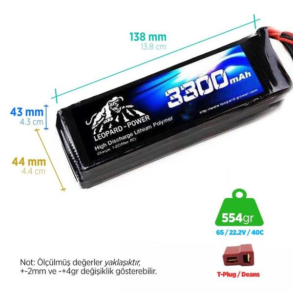 Leopard Power 3300 mAh 22.2V 6S 40C Lityum Polimer Lipo Batarya