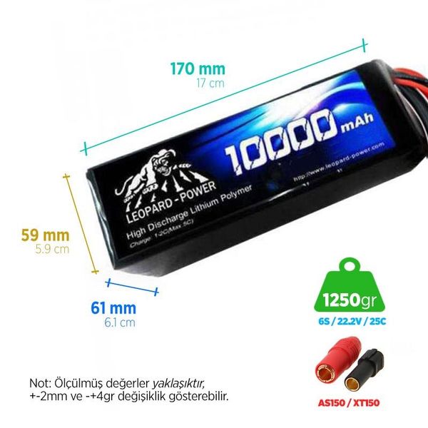 Leopard Power 10000 mAh 22.2V 6S 25C UAV Multirotor Lipo Batarya