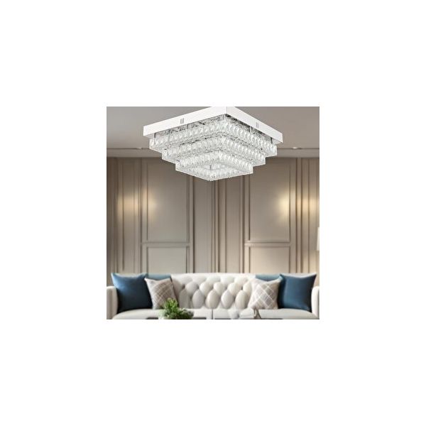 Apliqa Modina Tek Katlı Krom 3 Renkli 20 Watt Ledli 3 Renkli Kristalli Taşlı Modern Tasarım Led Kristal Salon Avize