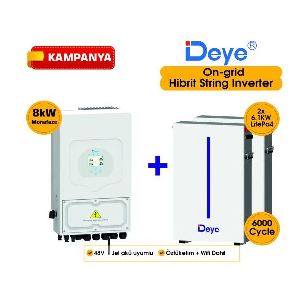 Deye LV 48 V 8 KW On-Grid Hibrit Monofaze Paketi