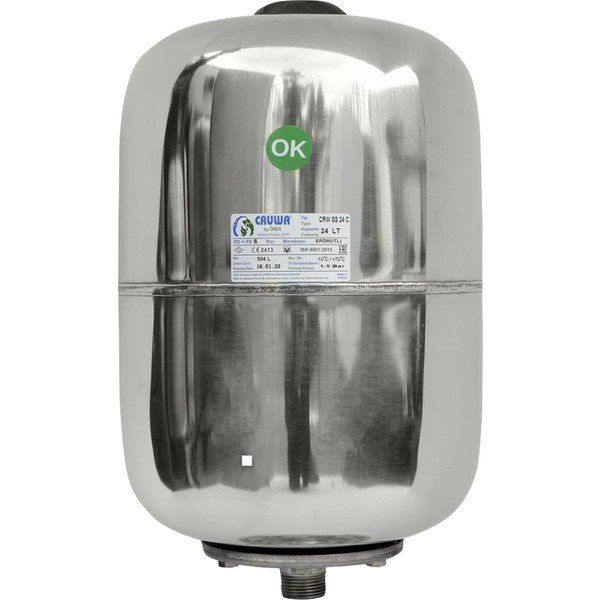 Cruwa Gri 24 lt 8 Bar Silindirik Tip Paslanmaz Hidrofor Tankı