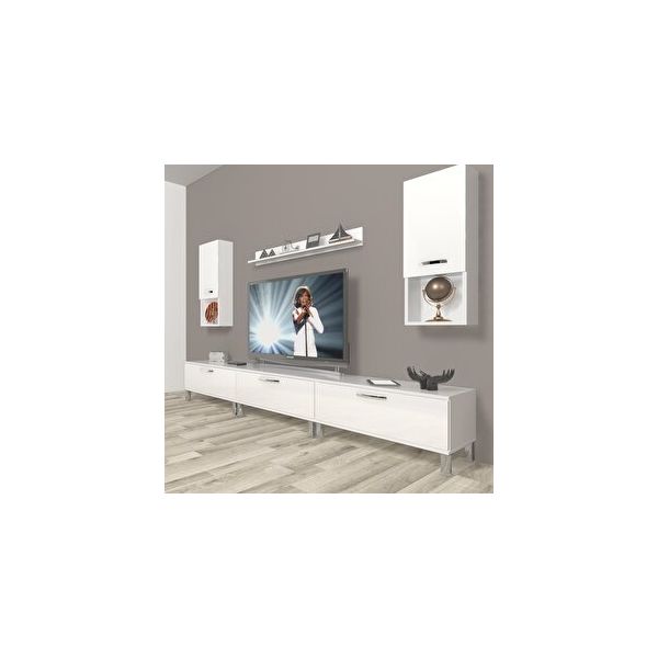 Decoraktiv Eko 270DA Mdf Krom Ayaklı Parlak Beyaz Tv Ünitesi