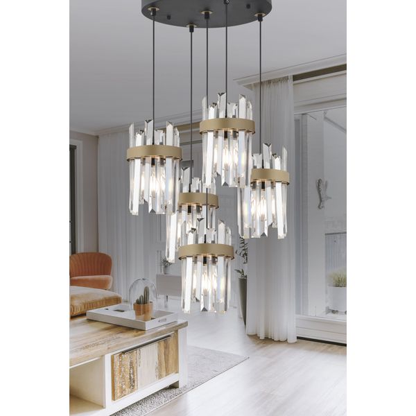 Apliqa Apatit 5'li Yuvarlak Siyah Eskitme Kristal Taşlı Modern Koridor Yatak Odası Salon Kristalli Avize