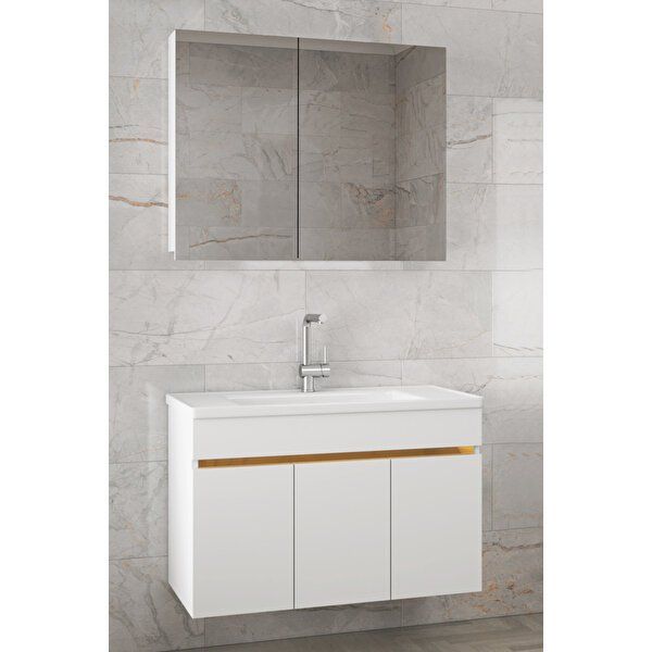 Alfa Banyo Viola3 S-80 CM MDF Ayna Dolaplı Seramik Lavabolu Beyaz Banyo Dolabı