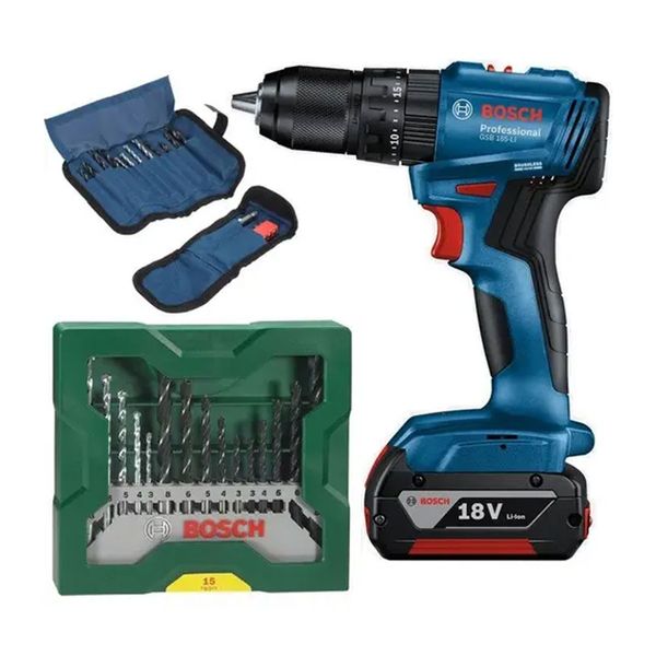Bosch Tek Akülü Kömürsüz Darbeli Matkap Vidalama Şarjlı Matkap + 15 Parça Matkap Ucu + 23 Parça Set
