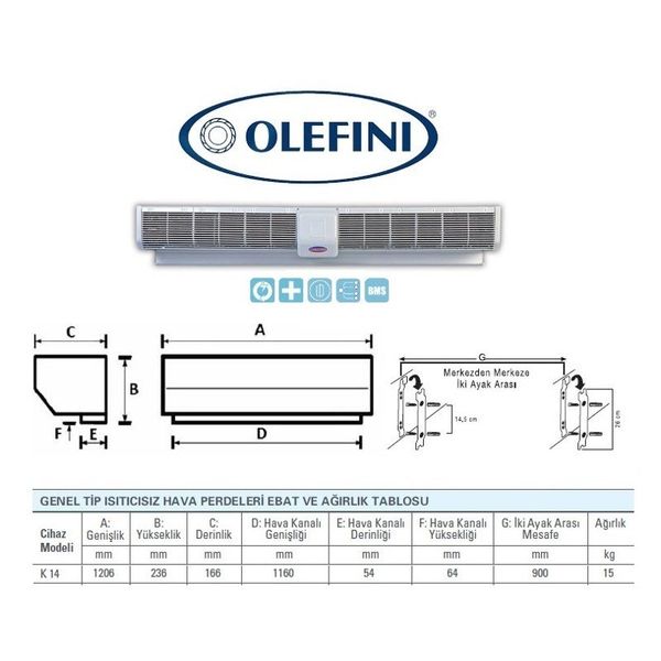 Olefini K14 Isıtıcısız Hava Perdesi