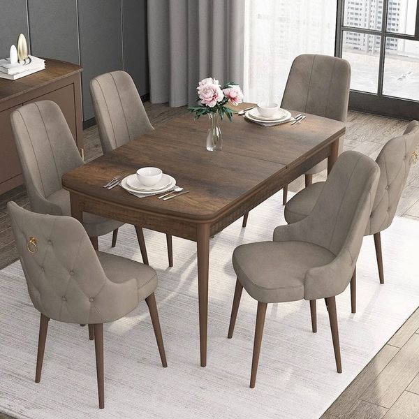 Canisa Nil Serisi Beyaz Mermer Desen 70x110 cm Sabit Masa 4 Sandalye Siyah Mutfak Masası Takımı