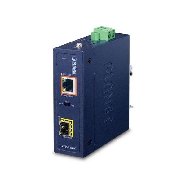 Planet PL-IGTP-815AT 100/1000Base-X to 10/100/1000Base-T PoE+ Endüstriyel PoE+ Media Converter