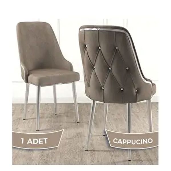 Canisa Krax Serisi 1. Sınıf Babyface Kumaş Gümüş Metal Ayaklı Cappucino Yemek Odası Sandalyesi
