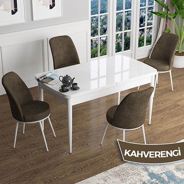 Canisa Han Serisi 70x114 Açılabilir Mdf Beyaz Masa Takımı ve 4 Adet Siyah Sandalye