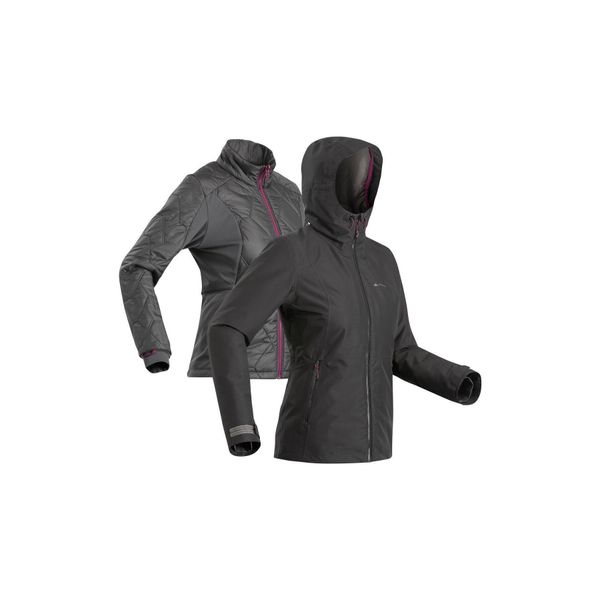 Decathlon Forclaz Travel 500 Siyah Kadın 8°C 3'ü 1 Arada Outdoor Trekking Yağmurluğu
