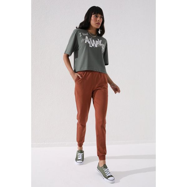 Tommy Life 94561 Tarçın Yüksek Bel Jogger Rahat Form Manşetli Kadın Eşofman Altı