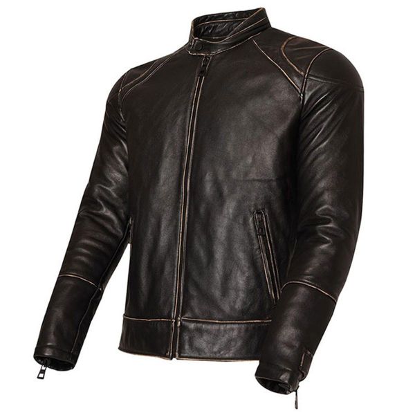Vexo Vintage Siyah Deri Motosiklet Montu