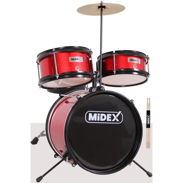 Midex CD300X-RD Akustik Junior Davulu Seti 5-14 Yaş İçin Full Set Çocuk Baterisi