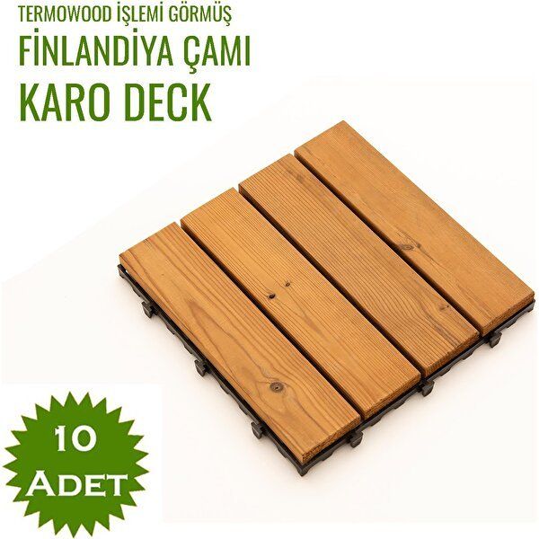 Sunsoe Ahşap Fin Çamı 10 Adet 30x30 cm Karo Deck Bahçe Yer Döşemesi