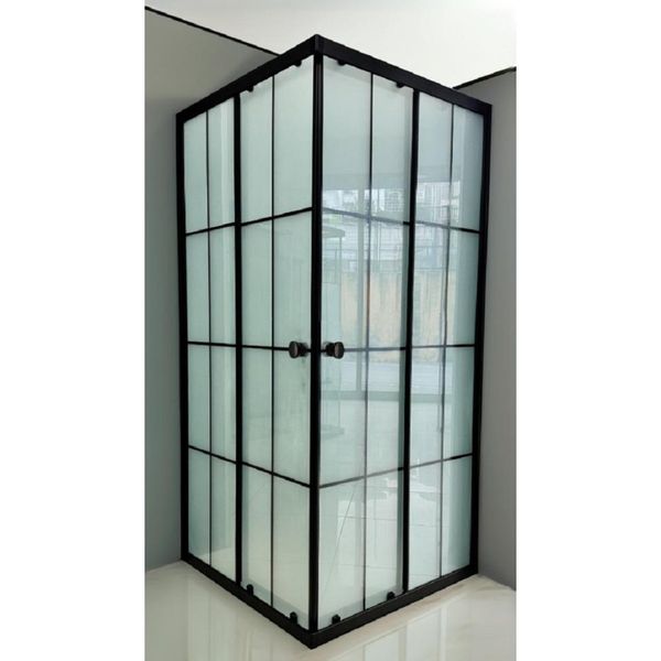 Durul Kare Komple Buzlu Siyah Çizgi 95x115 cm Duşakabin