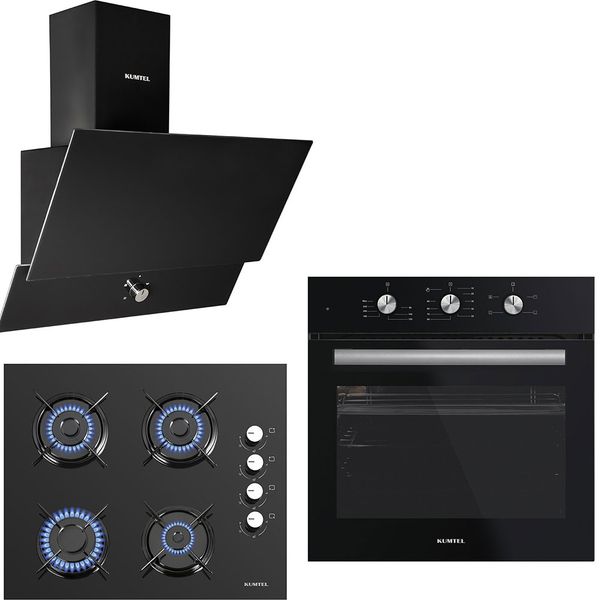 Kumtel Kristal Cam DA6 830 - KO 40 TAHDF - B66 SF2 Siyah 3'lü Ankastre Set