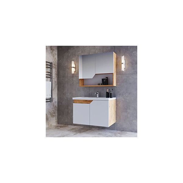 Teta Home Napoli 80 cm MDF Bej Atlantik Çam Banyo Dolabı Seti + Boy Dolabı