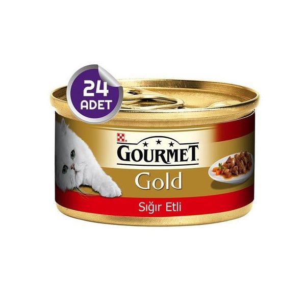 Gourmet Gold Parça Etli Sığır Etli 24x85 gr Yaş Kedi Mama Konservesi