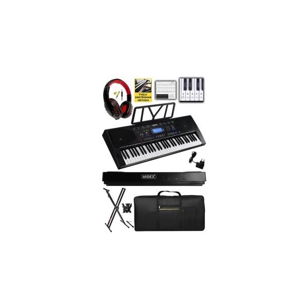 Midex PS-4500KS Tuş Hassasiyetli 61 Tuşlu Org Lcd Ekran Usb Mp3 Stand Kulaklık Çanta Notalık Metod