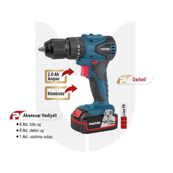 Proter PST 522 BL 2 Ah Kömürsüz Matkap