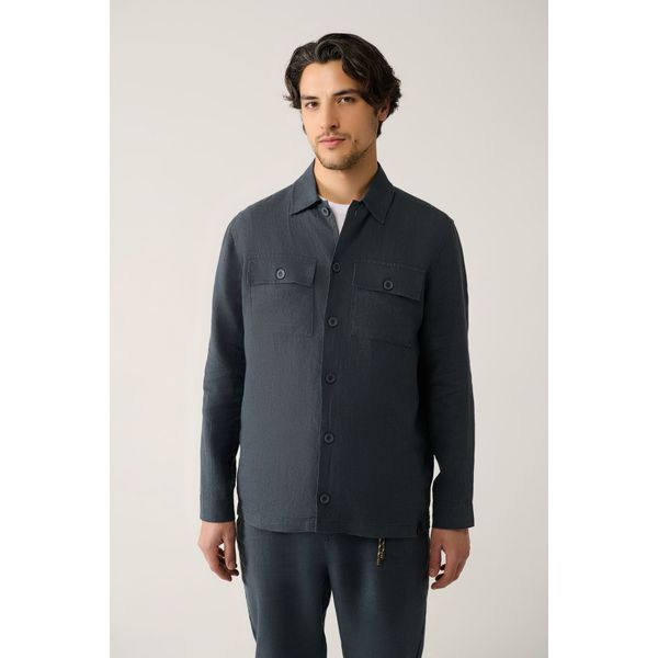Avva A41Y2087 Antrasit Klasik Yaka %100 Keten Comfort Fit Gömlek Ceket
