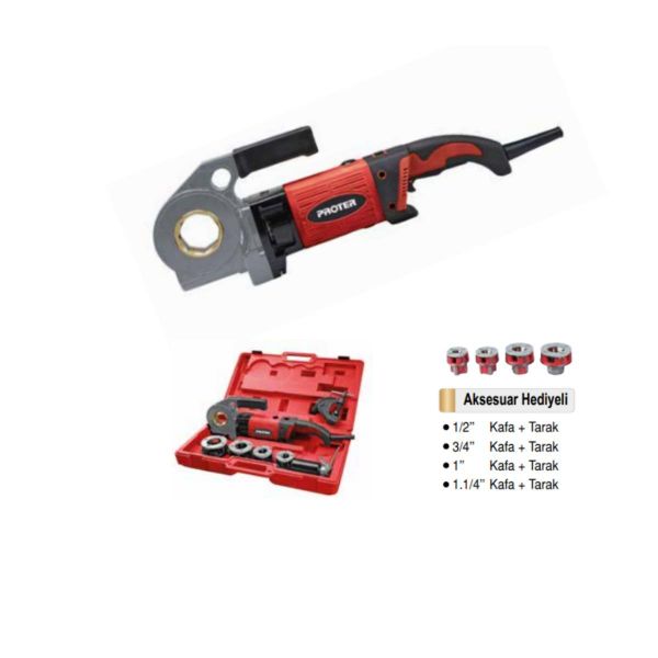 Proter PR 1710 1/2 inç 11/4 inç Elektrikli El Tipi Boru Pafta Makinesi