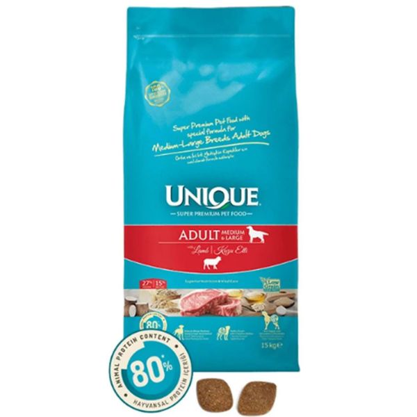 Unique 15 kg Kuzu Etli Orta ve İri Irk Yetişkin Kuru Köpek Maması