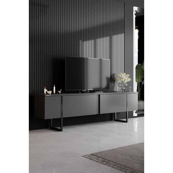 Modatte Luxe 180x50x30 cm Siyah Demir Ayaklı TV Sehpası