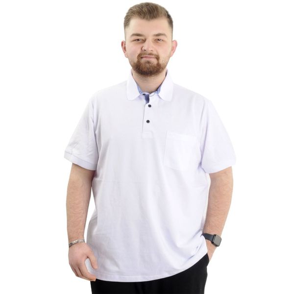 Mode XL 20552 Beyaz Cepli Klasik Pike Polo Yaka Erkek T-shirt
