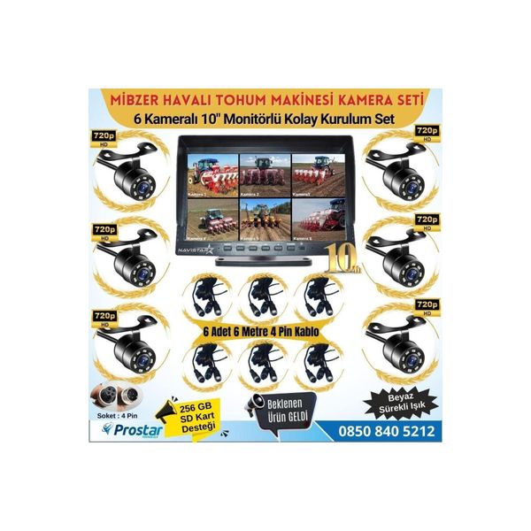 Navistar Mibzer İçin 6 Kameralı 10 inç Monitör Altıya Bölen Kayıtlı 256 GB SD Kart Destekli Araç Kamera Seti