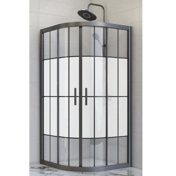 Durul Oval Siyah Çizgi Ortası Buzlu 5 mm Yükseklik 190 cm 80x80 cm Duşakabin