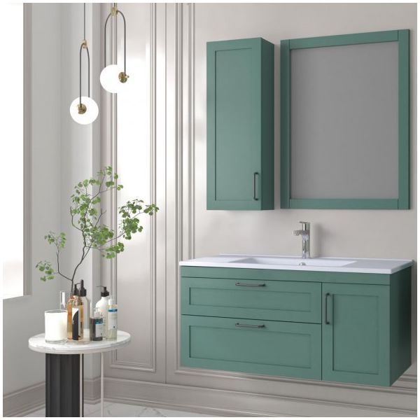 Denko Beyoğlu 100 cm Mdf Mat Yeşil Banyo Dolabı Takımı