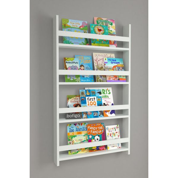 Bofigo 120x74 cm Beyaz 4 Raflı Montessori Eğitici Çocuk Kitaplığı