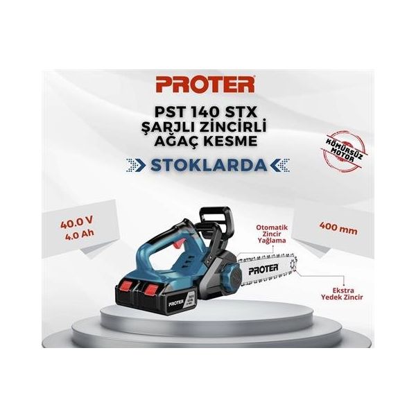 Proter PST 140 STX 20V 4.0Ah Şarjlı Zincirli Ağaç Kesme Makinesi