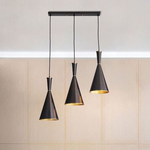 Rsylight Masa Üstü Retro Siyah İçi Sarı Metal 3'lü 60 cm Sarkıt Avize