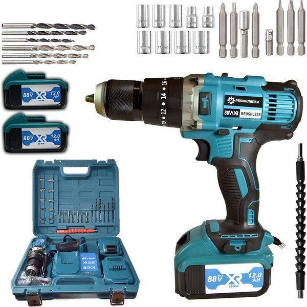 Prohummer PH-SM022 88VF Darbeli Çift Akülü Vidalama Mavi Matkap