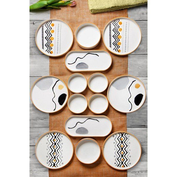 Kitchen Life 14 Parça 6 Kişilik Axial Stackable Kahvaltı Takımı - Lüx Kahvaltılık Sunum Seti Tabağı