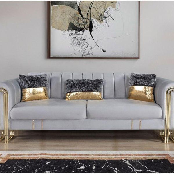 Perla Sofa Vales Açık Gri Yataklı Üçlü Koltuk