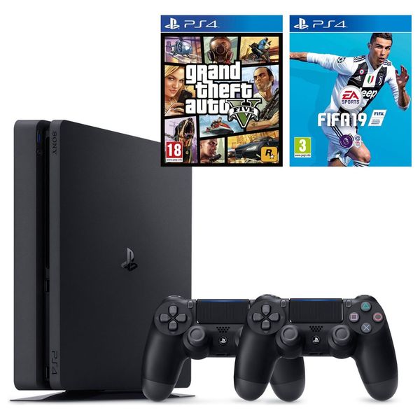 Sony Playstation 4 Slim 500GB + 2.Kol + GTA 5 + FIFA 19