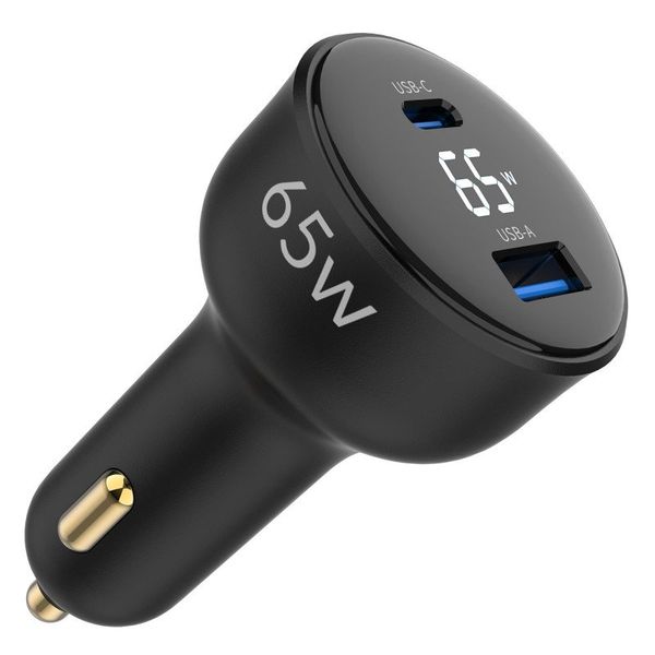 Juo 65W Type-C ve USB-A iPhone Android Notebook Led Ekranlı Araç İçi Şarj Cihazı