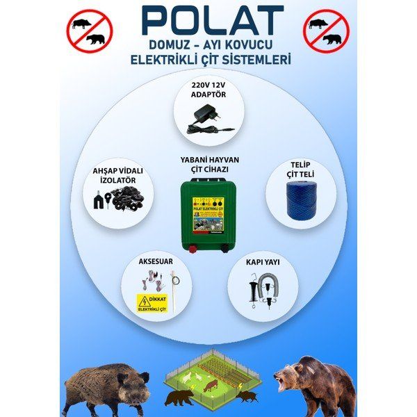 Polat Eko 220V 1000 mt 10-15 Dönüm Adaptörlü Elektrikli Çit