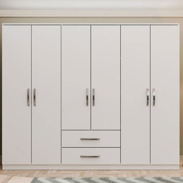 Metalia GM0066 Linda 6 Kapılı 2 Çekmeceli Beyaz Gardrop