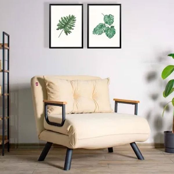 Futon Krem Pafu Sando Tekli Katlanır Pedli Yataklı Koltuk