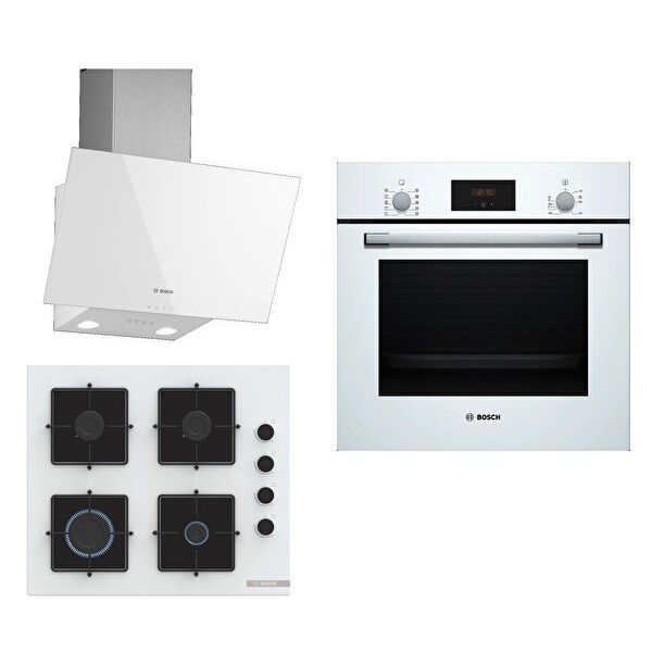 Bosch HBF512BW1T - POP6C2P30O - DWK63PJ20T Beyaz 3'lü Ankastre Set