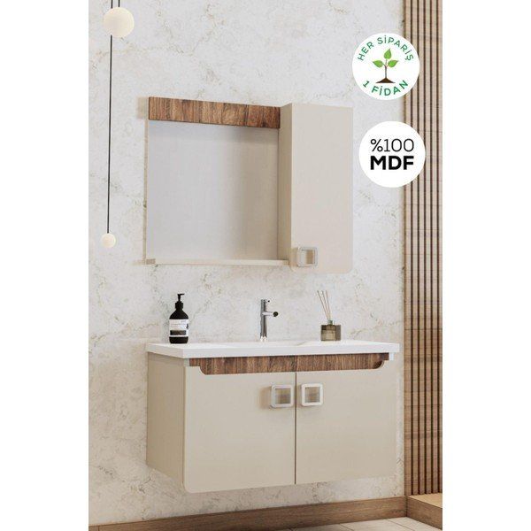 Balneom Selvi 65 cm Üst Banyo Dolabı Aynalı Lavabo