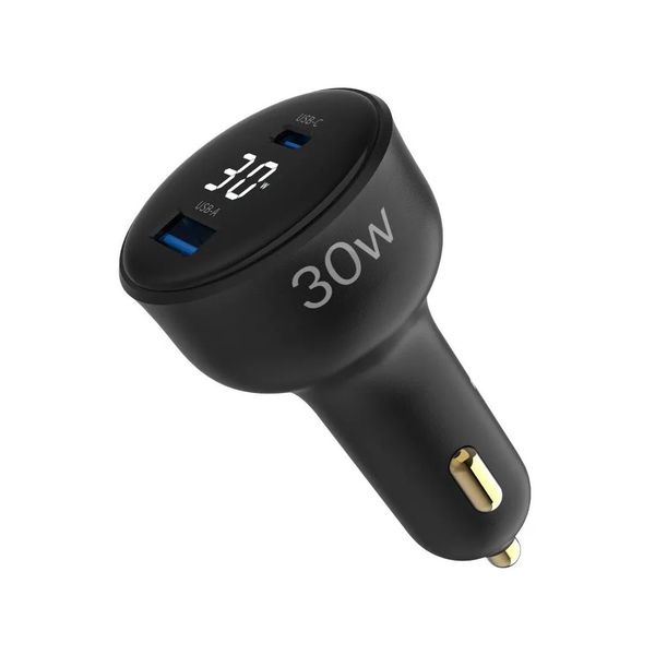 Juo 30W Led Ekranlı Type-C ve USB-A iPhone Android Tablet Araç İçi Şarj Cihazı
