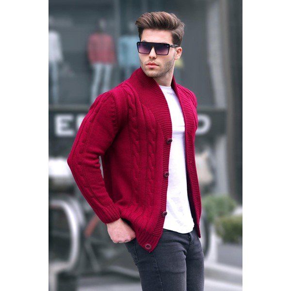 Madmext 9053 Bordo Örgülü Erkek Hırka