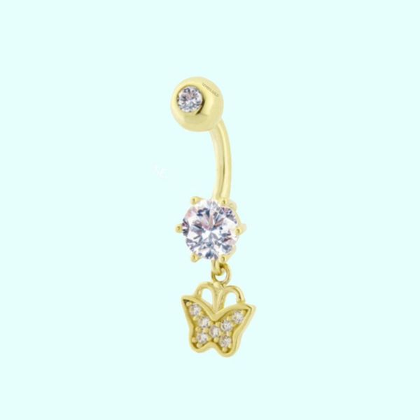 Sembol Gold 14 Ayar Sallantılı Kelebek Altın Göbek Piercing